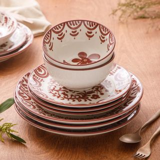 Valencia Flor 16-Piece Stoneware Dinnerware Set, Service for 4
