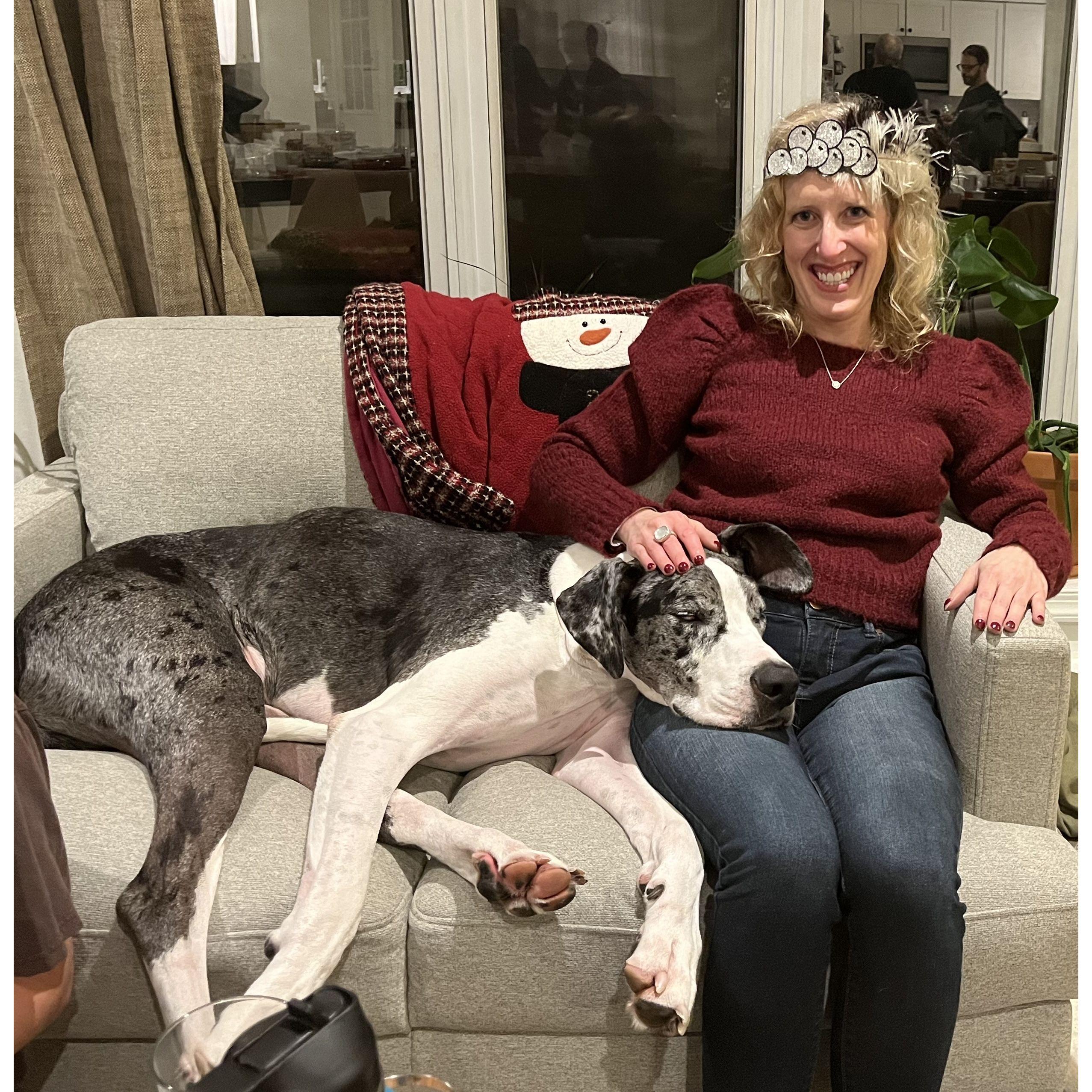 New Year’s Eve 2022.  No room for Andrew on the couch due to our friend’s great dane Gimli!