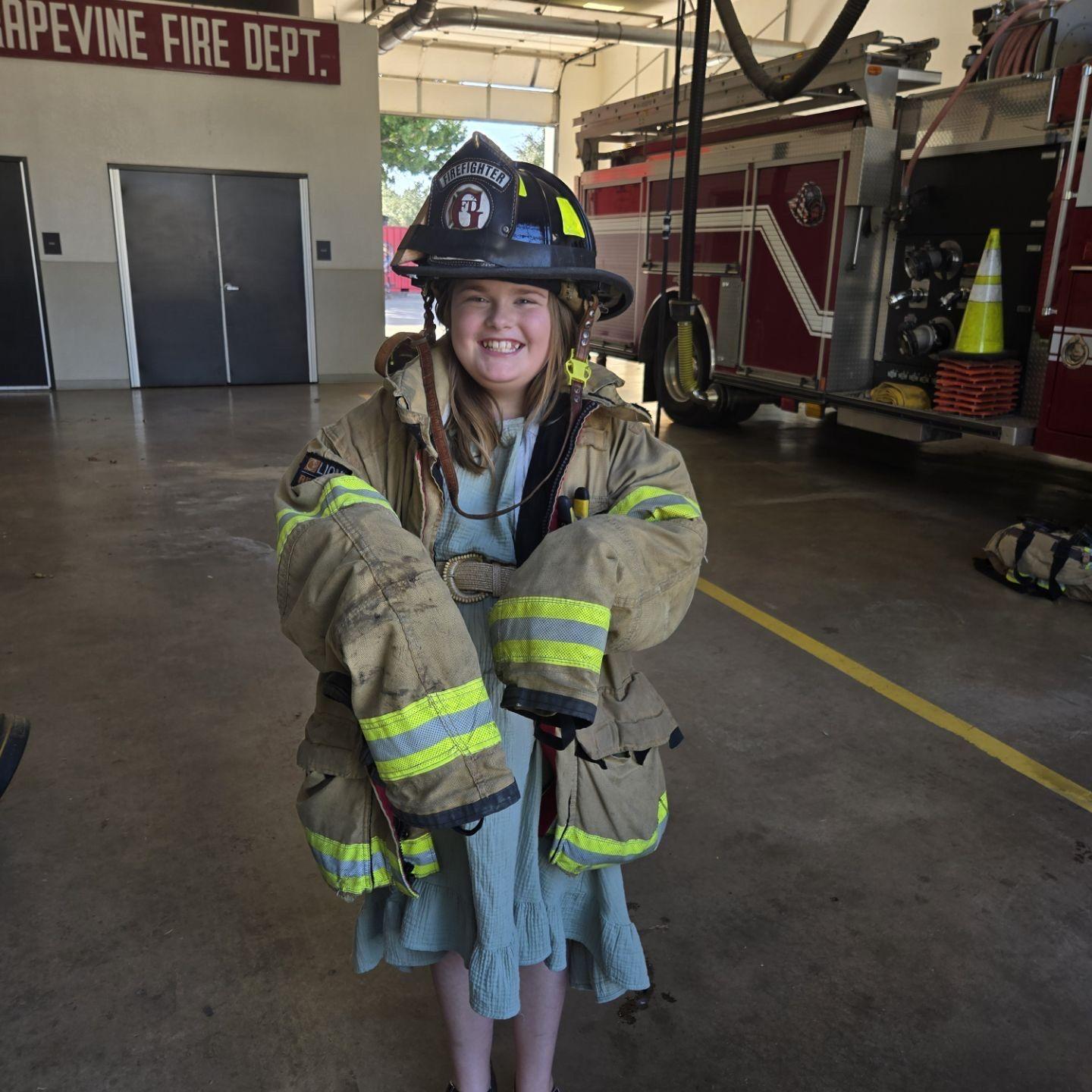 Heidi in my fire coat