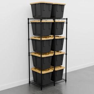 HDX Steel Wire Garage Storage Rack (22 in. x 69 in. x 28.5 in.) and 5-Pack of Yellow 27 Gal. Totes