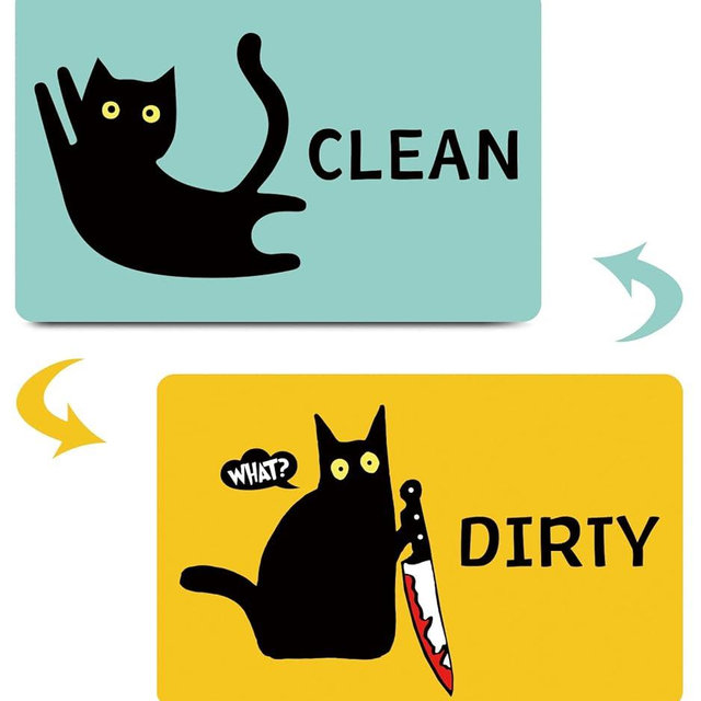 HSSPIRITZ Funny Cat Cute Cartoon Clean Dirty Dishwasher Magnet,Washing Machine Magnet Flip,Black Cat Kitchen Refrigerator Clean Dirty Sign,Double Sided Strong/Non Scratch