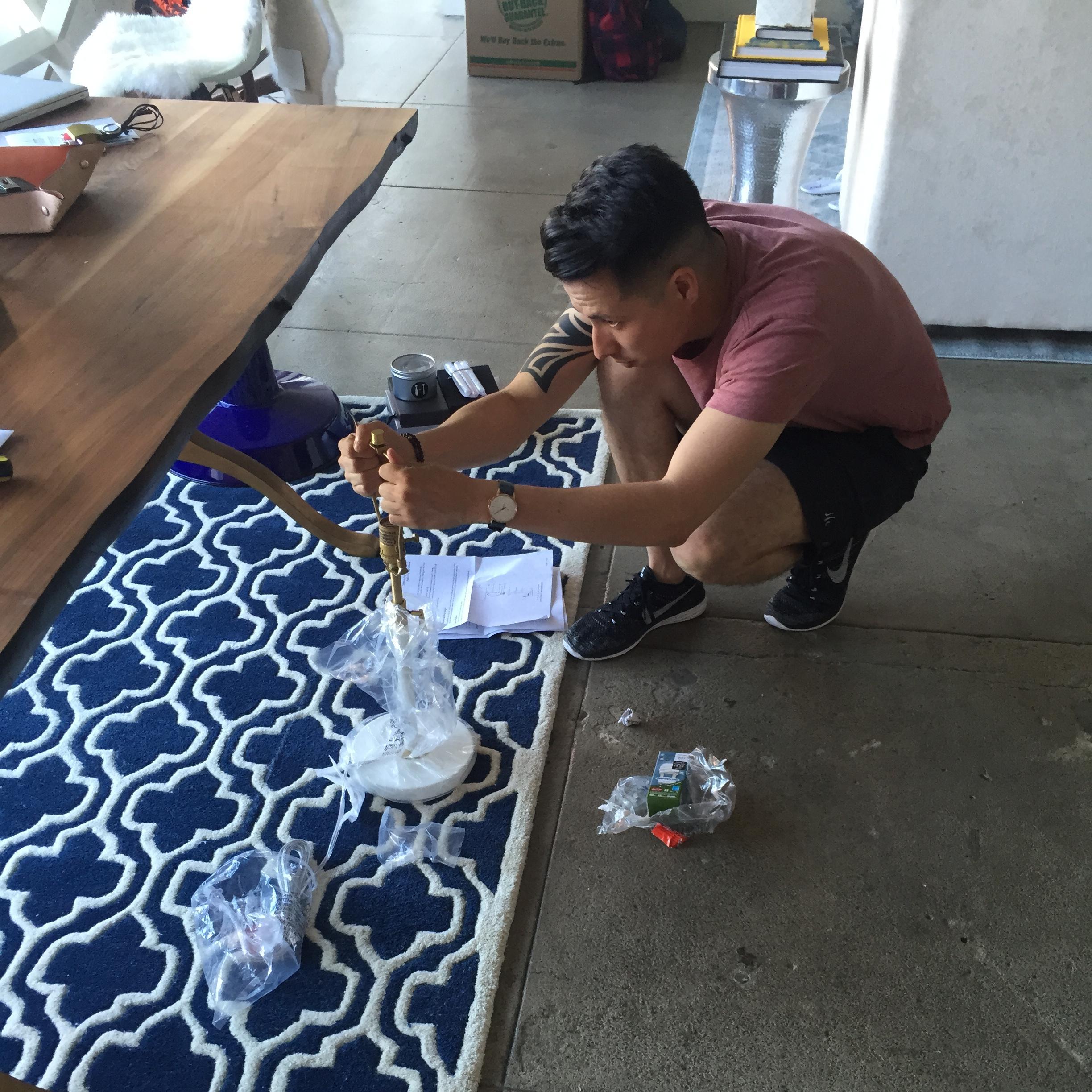 August 30, 2015.  Blake building furniture for our home. His turn to be "Man of the House"!