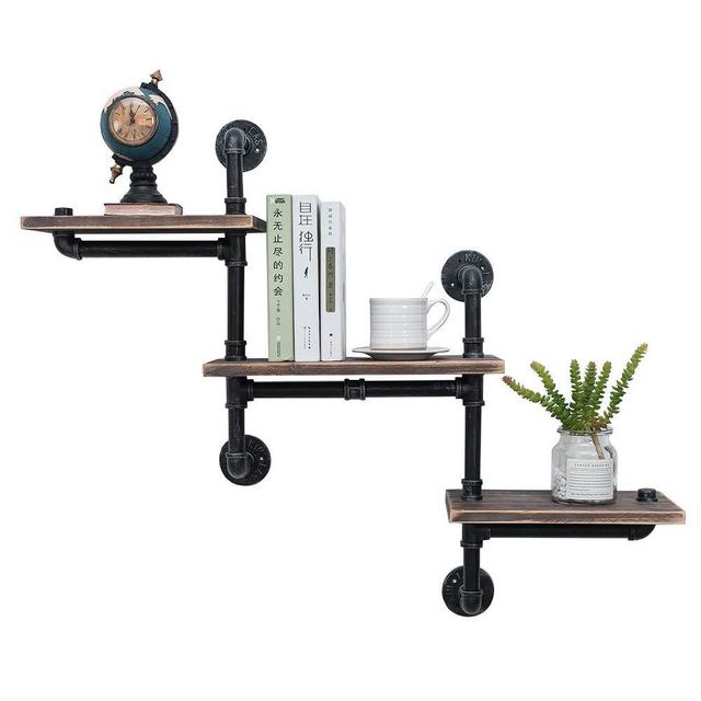 Industrial Pipe Shelving Wall Mounted,Steampunk Real Reclaimed Wood Book Shelves,Rustic Metal Floating Shelves,Wall Shelf Unit Bookshelf Hanging Wall Shelves,Farmhouse Kitchen Bar Shelving(3 Tier)