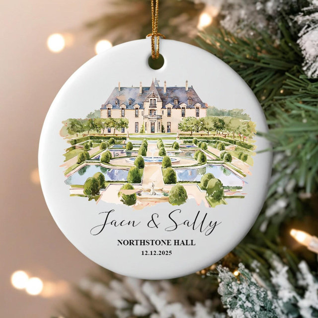 Personalized Wedding Venue Watercolor Ornament, Wedding Location Ornament, Newly Wed Keepsake, Just Married Gift