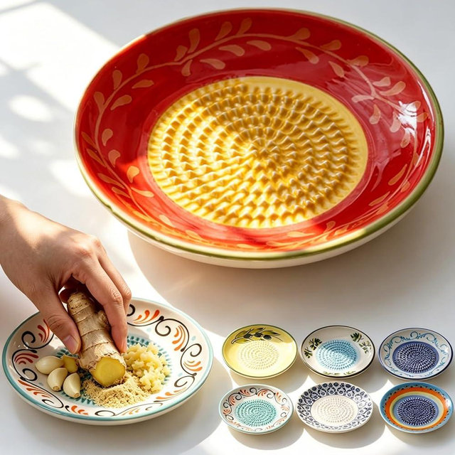 2026 New Ceramic Garlic Grater Bowl, 4.6in Handmade Garlic Grater Dish for Ginger, Cheese, Wasabi, Onion, Yam (C)