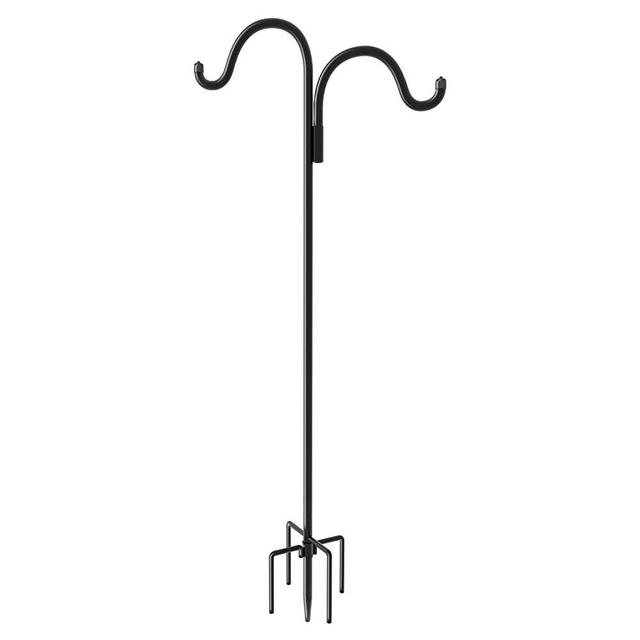 Gtongoko Adjustable Double Shepherd Hook with 5 Prong Base 60 Inch，5/8 Inch Width Heavy Duty Shepherd Hook for Bird Feeder Lanterns Weddings Decor 1 Pack