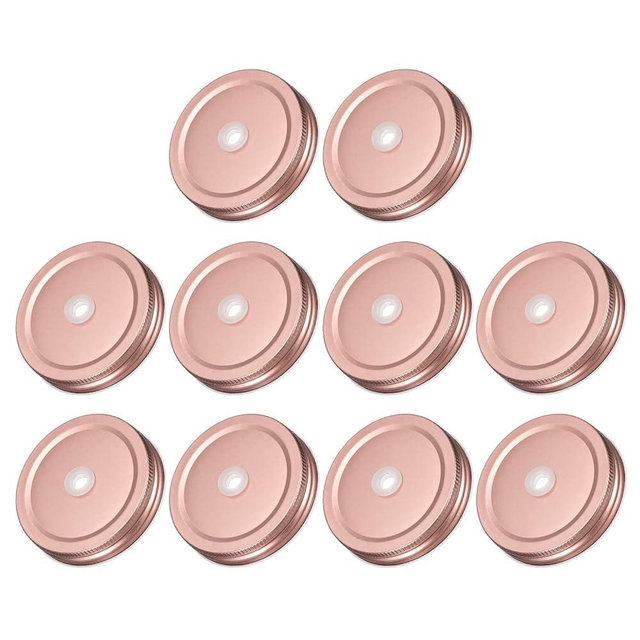 uxcell Mason Jar Lids with Straw Hole, 70mm/2.76" Regular Mouth Tin Plate Reusable Caps for Canning Jars Cover Drinking Supplies, (Rose Gold 10Pcs)
