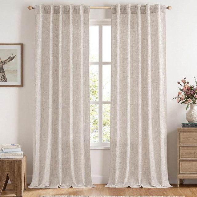 MIULEE Faux Linen Curtains 96 Inch Length 2 Panels Natural Beige Semi Sheer Curtain with Back Tab Rod Pocket, Light Filtering Window Privacy Burlap Drapes for Living Room Bedroom 42W x 96L