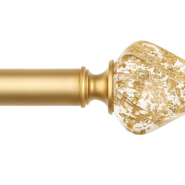 Curtain Rod Gold 32 to 58 Inch, HOTOZON Heavy Duty Curtain Rods for Windows, Decorative Single Drapery Rod with Exquisite Translucent Twisted Finials, Luxury Gold
