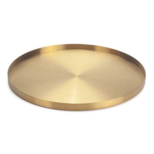 IVAILEX Gold Stainless Steel Round Jewelry and Make up Organiser/Candle Plate Decorative Tray (12.6 inches)