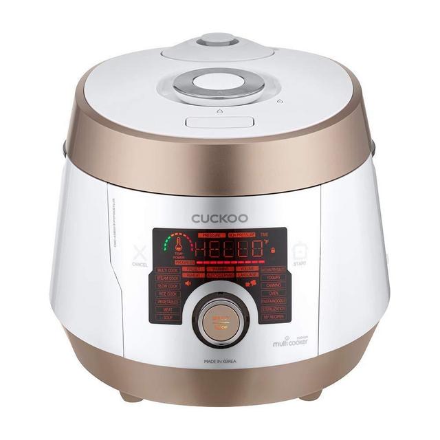 Cuckoo Multi Pressure Cooker, CMC-ASB501F, A50 Premium Series 8 in 1 (Pressure, Slow, Rice Cooker, Browning Fry, Steamer, Warmer, Yogurt, Soup Maker)18+ Smart Options, Stainless Steel, 5QT, GOLD/WHITE
