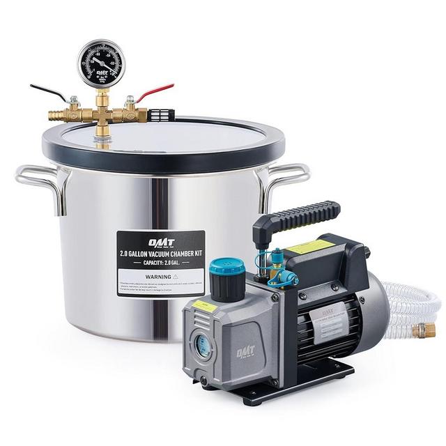 Orion Motor Tech 3.5cfm Vacuum Pump and Chamber Kit, 2 Gallon Vacuum Chamber and 38 Micron Vacuum Pump Epoxy Resin Chamber Kit, 7.6L Vacuum Chamber with Pump for Casting Degassing, Oil Incl.