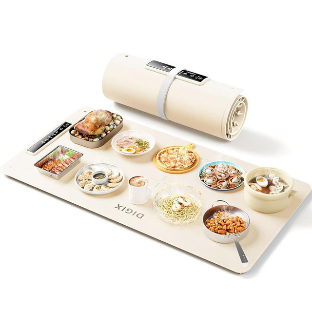 DIGIX Food Warming Mat Extra Large, XXL 36"x16", Warming Mat For Food, Food Warmer Chafing Dishes, Portable Food Warmers Trays for Parties Buffet, 4 Level Temp, 3 Timer Settings (Beige)
