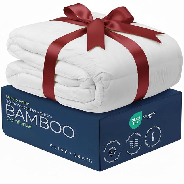 Olive + Crate 100% Viscose derived from Bamboo Winter Comforter - Extra Thicker and Heavier King Size - Cooling Blanket, Hypoallergenic & Moisture Wicking Bedding - White Comforter (102"x90")