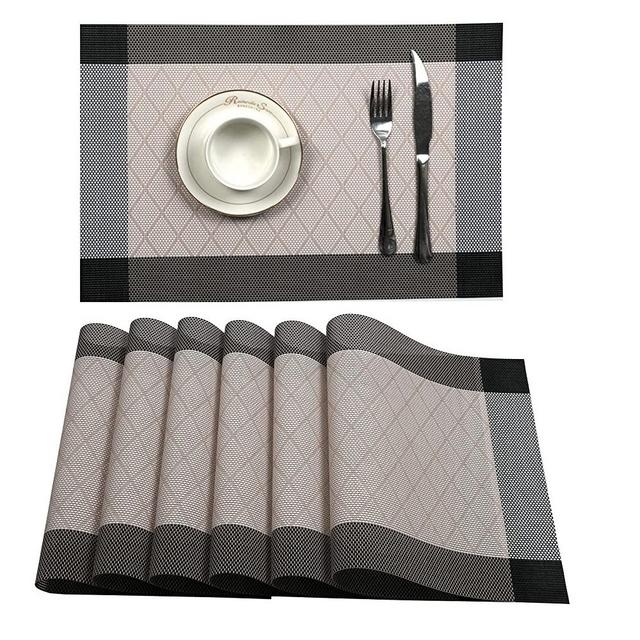 U'Artlines Placemat, Crossweave Woven Vinyl Non-Slip Insulation Placemat Washable Table Mats Set (6pcs placemats, L Cream)
