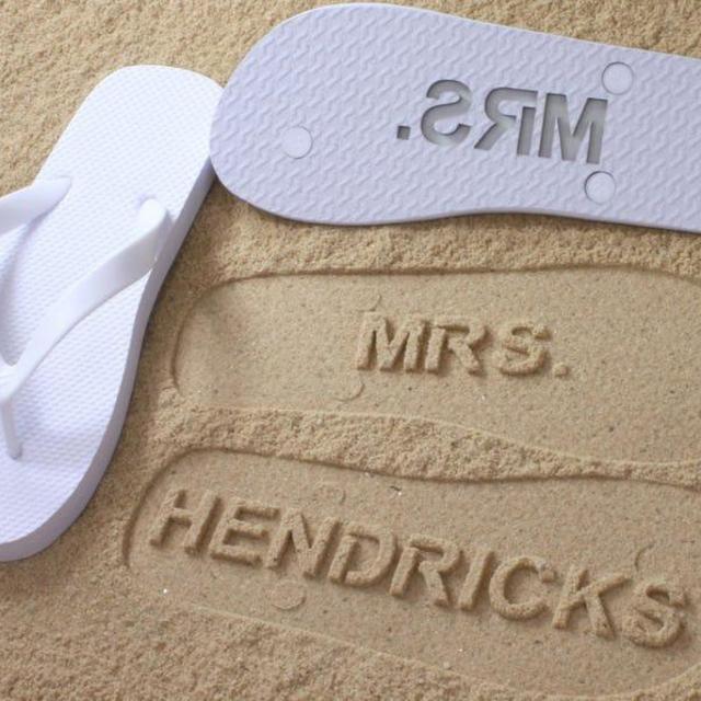 Bride Name Custom Flip Flops - Personalized Wedding Bridal Name. Available in 140+ color combinations