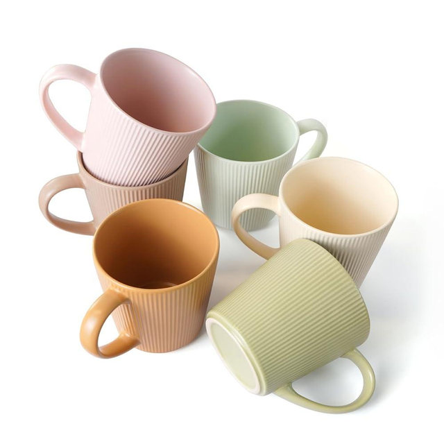 McBecdy Ceramic Coffee Mugs 14 oz, Set of 6 Coffee Cups with Handle, Stoneware Mugs for Tea Milk Latte,Dishwasher&Microwave Safe,Multi-color