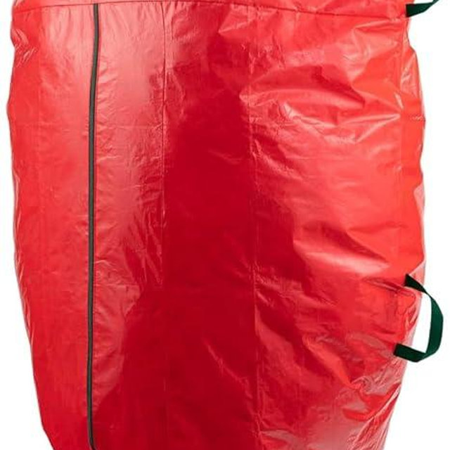 ZOBER Upright Christmas Tree Storage Bag With Drawstring Hem- Fits 7.5 Ft Trees - Plastic, Waterproof Christmas Tree Bag For Storage Box For Xmas - Strong, Durable Handles - Red