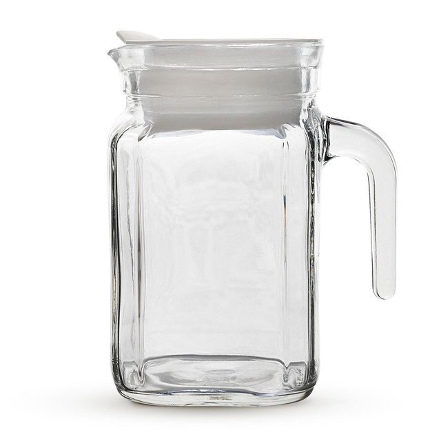 Amici Home Italian Igloo Quadra Medium Glass Pitcher, White Plastic Lid, Dishwasher Safe , 17-Ounce