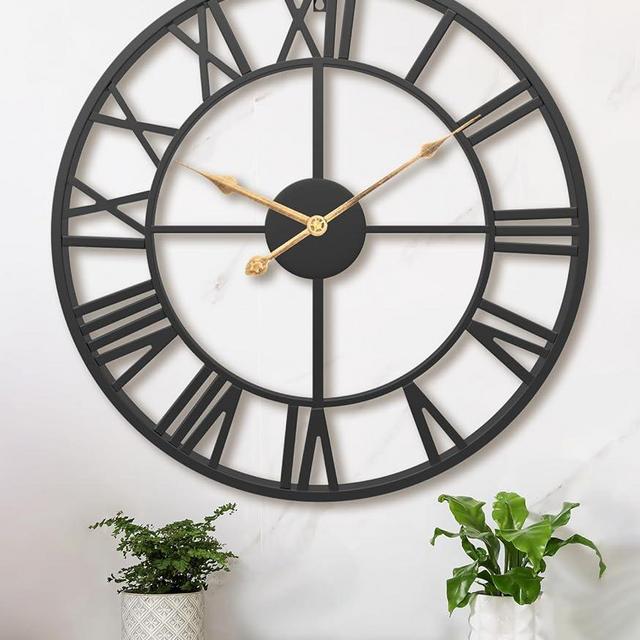 Pytha Sight 30 Inch Extra Large Giant Wall Clock,Oversized Round Silent Vintage Industrial Black Metal Farmhouse Big Roman Numeral Wall Clocks for Living Room,Kitchen,Bedroom Home Decor