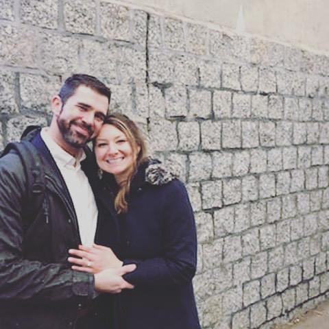 Under a bridge in Lincoln Park, right after we got engaged