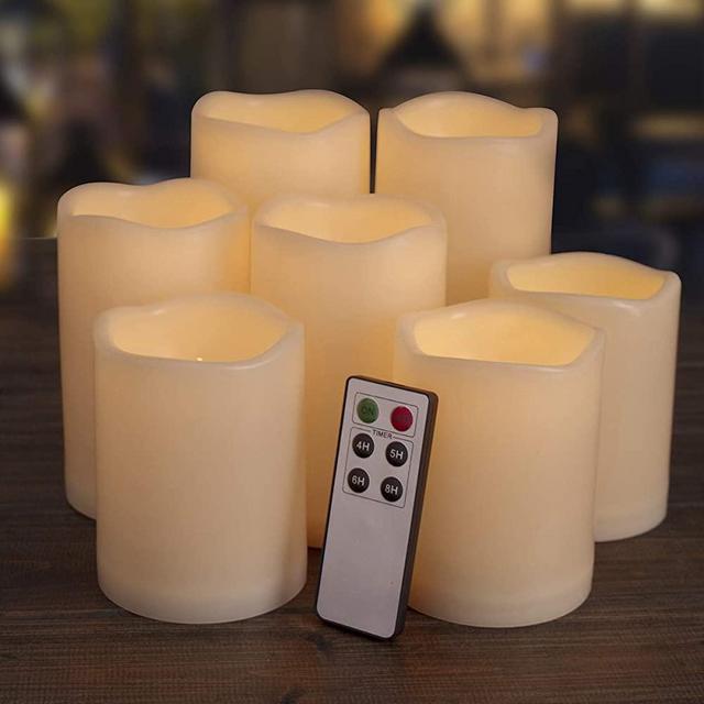 Flameless Candles, Led Candles ,Battery Operated Candles Electric Set of 7(H 4"4"4"5"5"6"6" x D 3") Ivory Resin Candles with Remote Timer Waterproof Outdoor Indoor Candles(Made of Plastic)