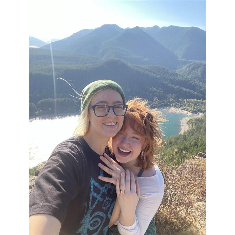 The day Sydney proposed to Albi at the top of Rattlesnake Ledge. Albi had already proposed but now we both had rings!