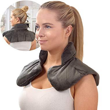 SHARPER IMAGE Hot & Cold Herbal Aromatherapy Neck & Shoulder Plush Wrap Pad for Soothing Muscle Pain and Tension Relief Therapy, 100% Natural Lavender & Herb Spa Blend, Use in Microwave or Freezer