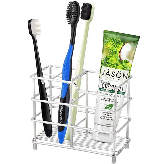 Urbanstrive 304 Stainless Steel Bathroom Toothbrush Holder Toothpaste Holder Stand Bathroom Accessories Organizer, Silver