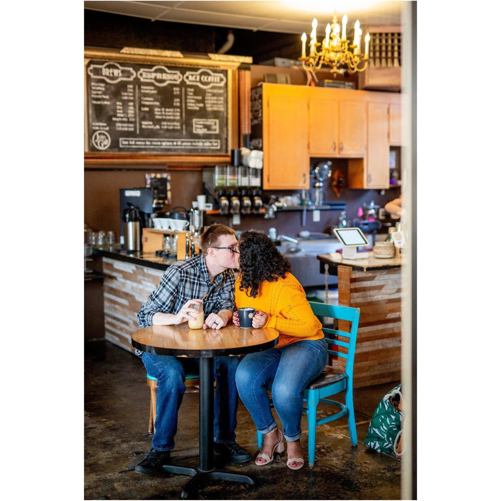 We spent a lot of our first dates having breakfast and talking for endless hours in coffee shops. We made sure to hit one on our engagement shoot.