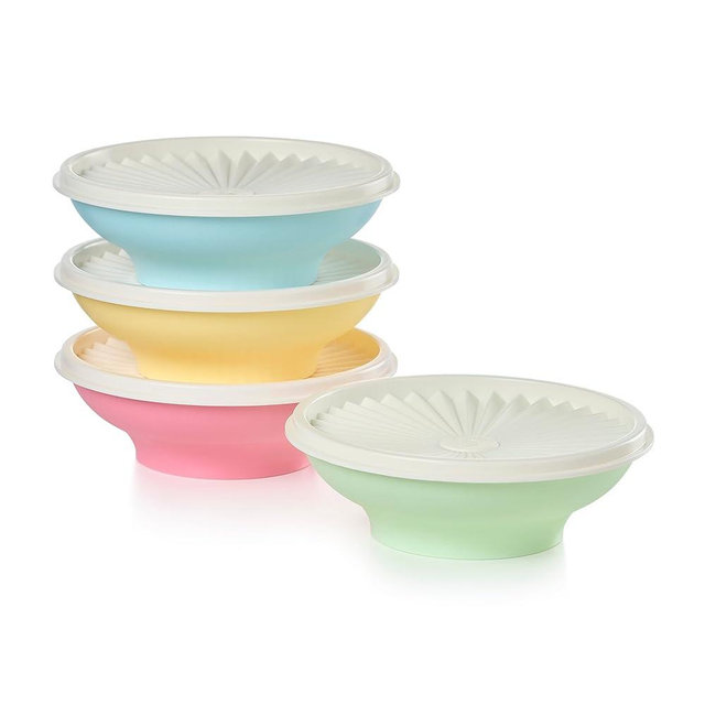 Tupperware Heritage Collection, New 4 Cereal Bowl with Lids Set in Vintage Colors, Dishwasher Safe and BPA Free (4 containers, 4 lids)