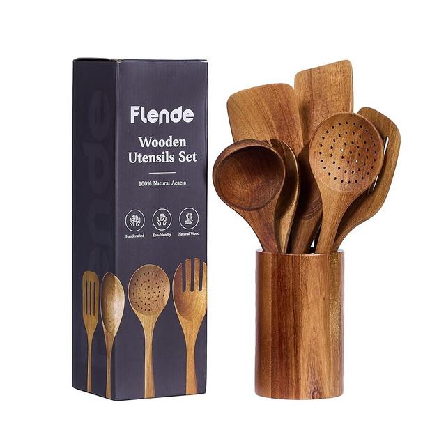 Wooden Spoons for Cooking, Beautifully Handcrafted Wooden Kitchen Utensils Set of 8 Pcs, Ergonomic, Lightweight & Durable Wooden Spatulas and Spoons, Natural Non-Stick Heat-Resistant Kitchen Cookware
