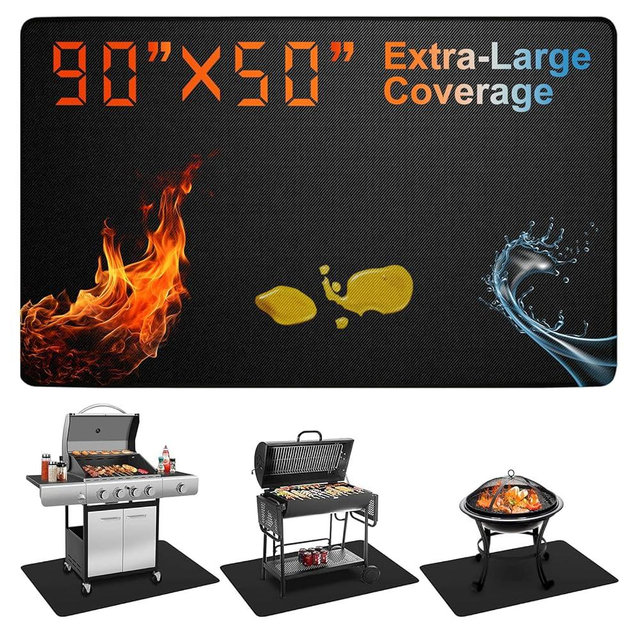 Extra Large 90 x 50 Inch Under Grill Mat for Outdoor Grill, Double-Sided Fireproof Deck & Patio Protector, Heat Resistant BBQ Mat, Waterproof & Oil-Proof for Charcoal, Gas Grill, Smoker, Fire Pit