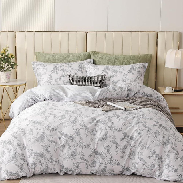 OAITE Duvet Cover Set,100% Cotton Comforter Cover with Leaf Pattern Duvet Cover Set,Soft Bedding Set Includes with 3 Piece (2 Pillow Shams,1 Duvet Cover)
