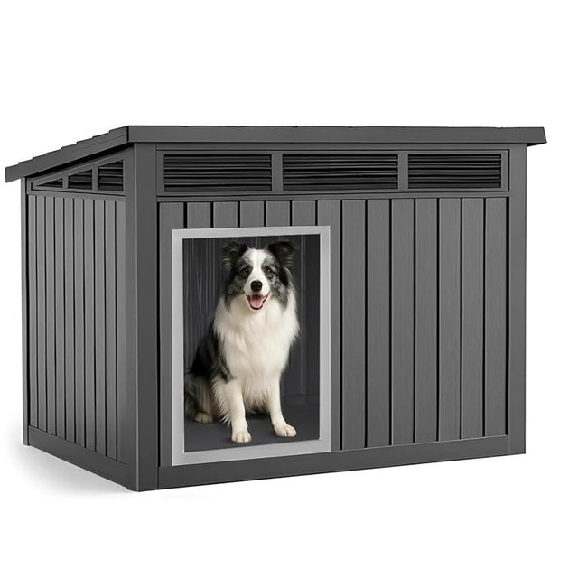 VIXZEN Dog House Indoor Outdoor,Waterproof Dog House for Small to Medium Dogs,Doghouse with Air Vents and Elevated Floor,Openable at The Top,Easy to Assemble and Clean,Black,32.2"×25.12"×24.13"