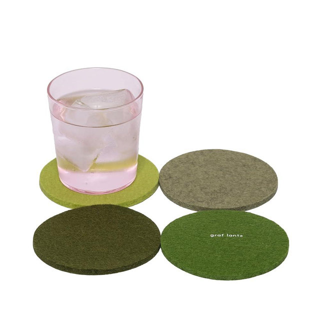 Graf Lantz - Bierfilzl Felt Coasters - Round - 100% Merino Wool - Moisture Wicking - Heat Resistant - Sustainable - Home Decor - Housewarming Gift - 4 Coaster Set - 4" Circles - Green Thumb