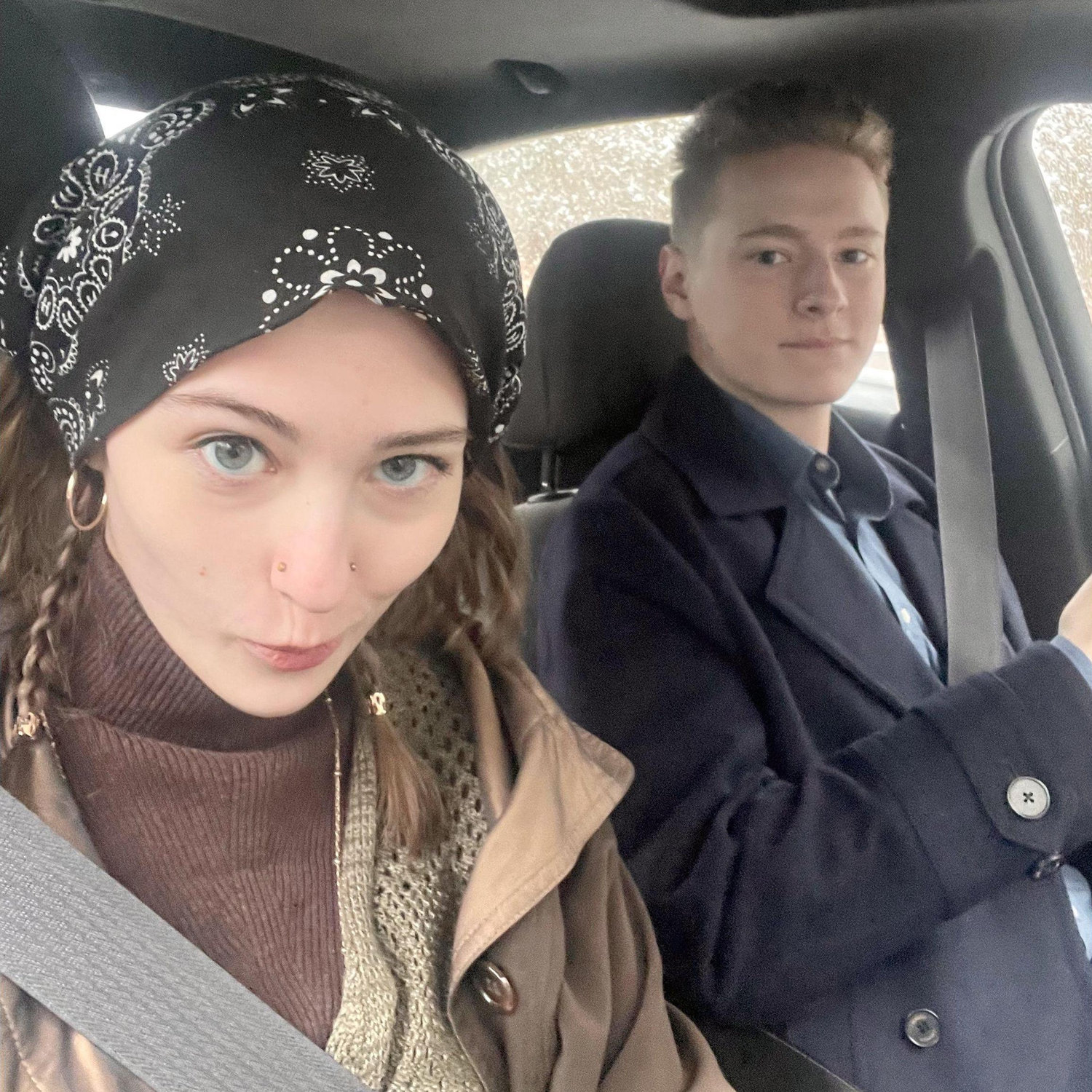A couple months later Macy was able to fly down again. This was our first Sunday morning together, about to drive to our new church!