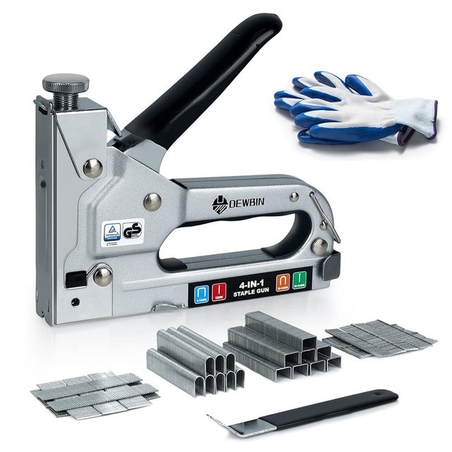 Upholstery Staple Gun Heavy Duty, DEWBIN 4 in 1 Stapler Gun with 2000 Staples, Remover, Manual Brad Nailer Power Adjustment Stapler Gun for Wood, Upholstery, Carpentry, Decoration DIY Staple Gun