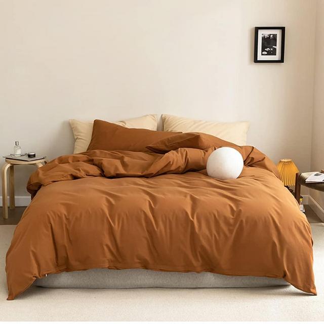 CLOTHKNOW Caramel Pumpkin Comforter Sets Queen Burnt Orange Bedding Set Full Solid Brown Comforter Terra Cotta Bedding Soft Simple Bedroom Collection 3Pcs Bedding Comforter Sets with 2 Pillowcases