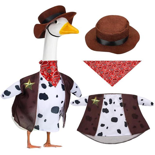 Seenelling Cowboy Goose Outfits for 23'' High Cement or Plastic Porch Lawn Goose Clothes for Yard(Brown Cowboy)