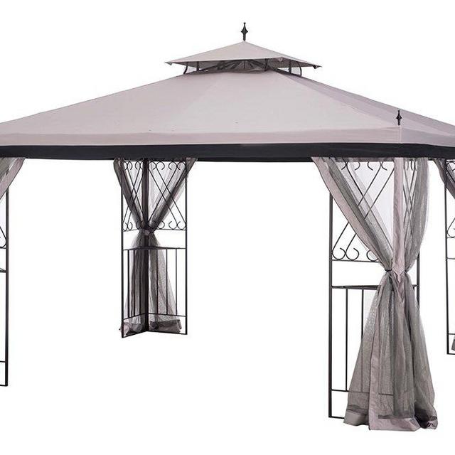 Sunjoy 10' x 12' Monterey Gazebo with Netting,Gray with Black