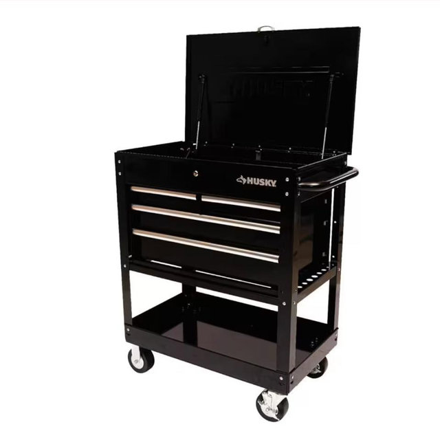 Husky Tool Storage 33 in. W Mechanics Cart with Extended Side Table and Bottle Tray XHOUC3304B11