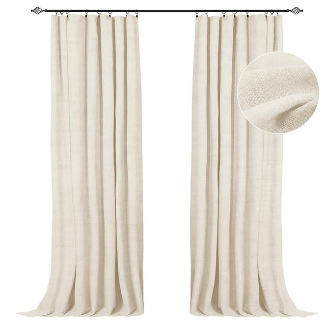 100% Blackout Shield Linen Blackout Curtains 84 Inches Long 2 Panels Set, Clip Rings/Rod Pocket Blackout Curtains, Black Out Curtains & Drapes for Bedroom, 50 inches Wide Each Panel, Buttercream