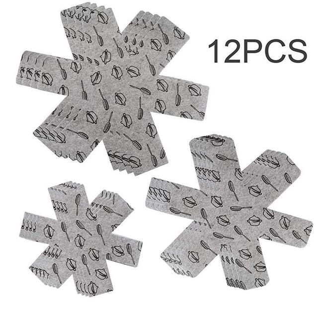 Acronde 12PCS Pot & Pan Protectors Cookware Protector Set Divider Pads to Prevent Scratching, Separate and Marring, 3 Sizes-15"/14"/10" Diameter