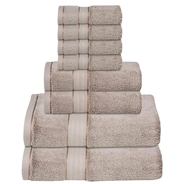 GLAMBURG 700 GSM Premium Cotton 8-Piece Towel Set - 100% Combed Cotton - Luxury Hotel & Spa Quality - Durable Ultra Soft Highly Absorbent - Tan