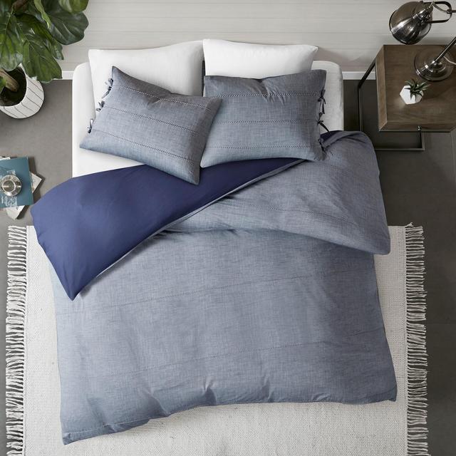 3pc King/California King Matteo Cotton Duvet Cover Set Denim Blue