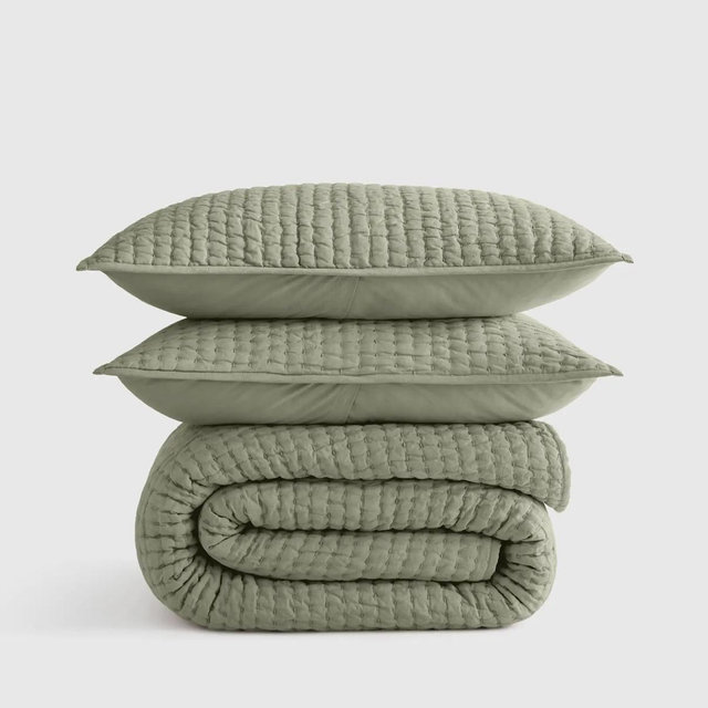 European Linen Cotton Stitch Quilt Set - Willowleaf, Full/Queen