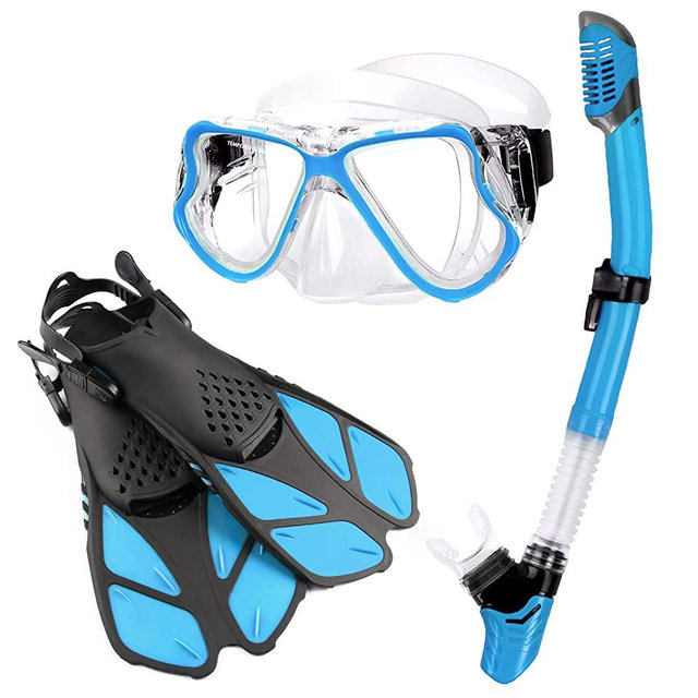 Zenoplige Mask Fins Snorkel Set Adults Men Women, Swim Goggles 180 Panoramic View Anti-Fog Anti-Leak Dry Top Snorkel and Dive Flippers Kit with Gear Bag for Snorkeling Swimming Scuba Diving Training