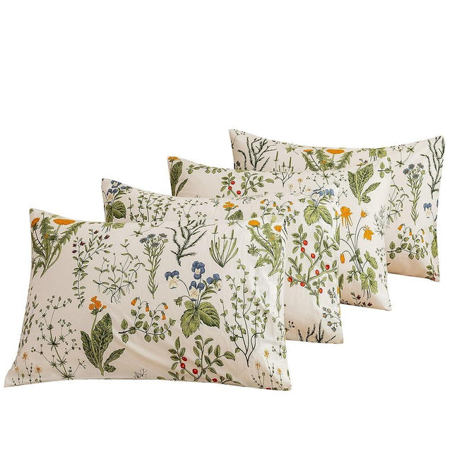 ECOCOTT 100% Cotton Pillowcases Standard Size, Floral Print Pattern Pillow Cover 4 Pack, Super Soft Envelope Closure Standard Pillow Case Set (Standard, 20"x26")