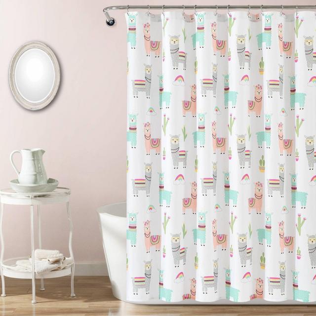 72"x72" Make A Wish Southwest Llama Cactus Shower Curtain Single White - Lush Décor